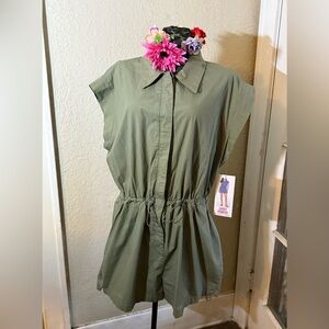 New Celebrity Pink Green Button-Up Romper XXXL